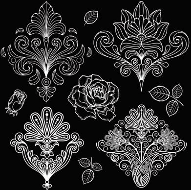 set of black and white paisley pattern vector graphics