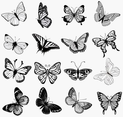Set of Butterflies Silhouettes Vector Illustration