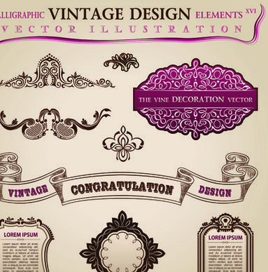 set of calligraphic vintage borders and label vector