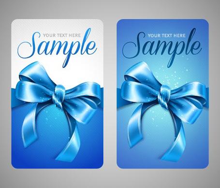 set of cards with ribbons and bow vector