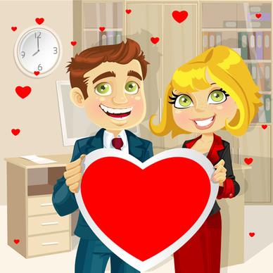 set of cartoon people and hearts vector