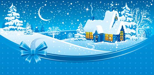 set of christmas night landscapes elements vector
