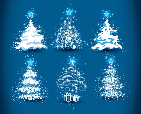 set of christmas trees design elements vector