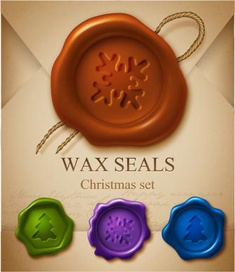 set of christmas wax seal elements vector graphics