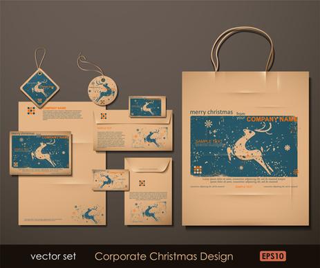 set of corporate christmas design kit vector