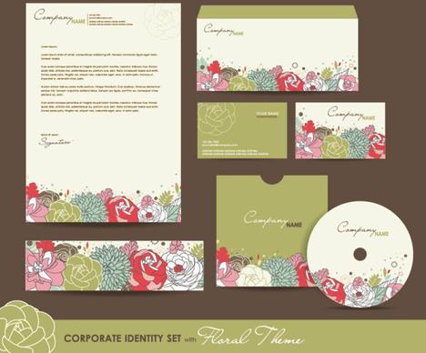set of corporate identity kit cover with flower vector