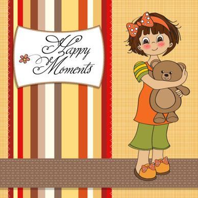 set of cute girl elements card vector