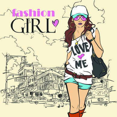 set of different fashion girl vector