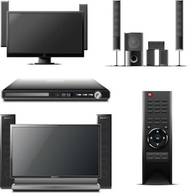 set of electronics lcd tv elements vector