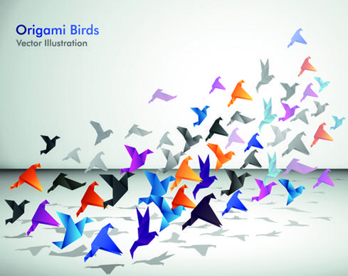 set of flight origami birds vector illustration