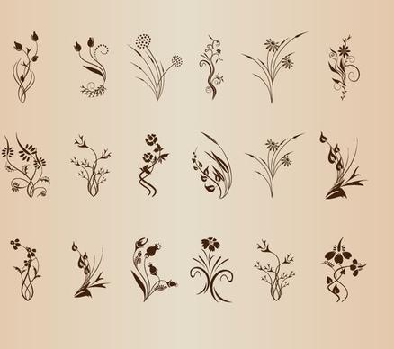 set of floral design element vector