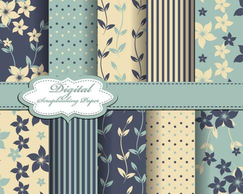 set of floral fabric background vector