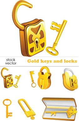 set of gold color keys8 locks vector