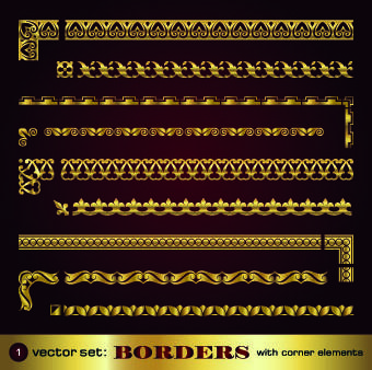 set of golden borders vector