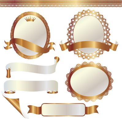 set of golden lacework frames vector