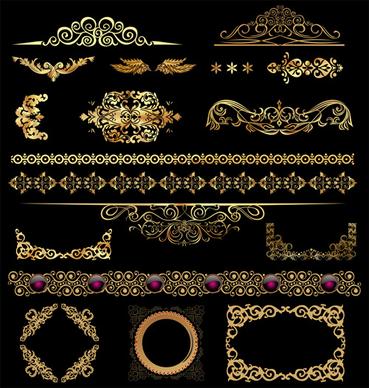 set of golden ornament borders design vector