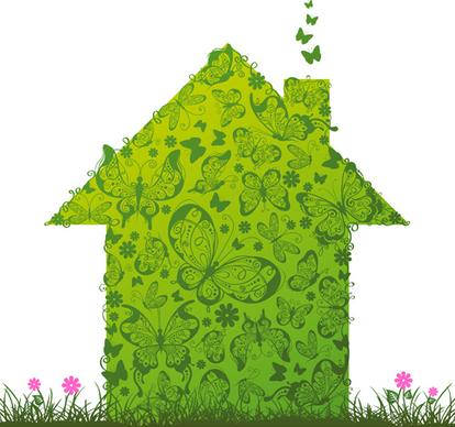set of green eco house vector