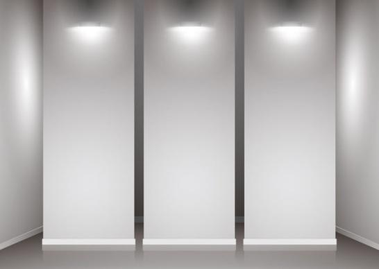 set of interior showroom and light wall vector backgrounds