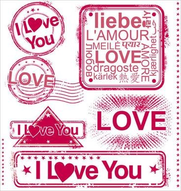 set of love seal label vector
