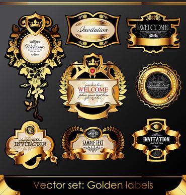 set of luxury golden label design vector