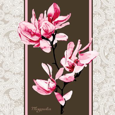 set of magnolia invitations cover vector graphic