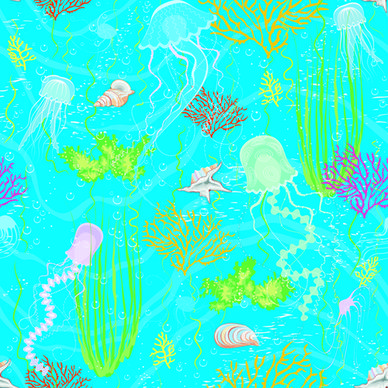 set of marine small animals seamless pattern vector