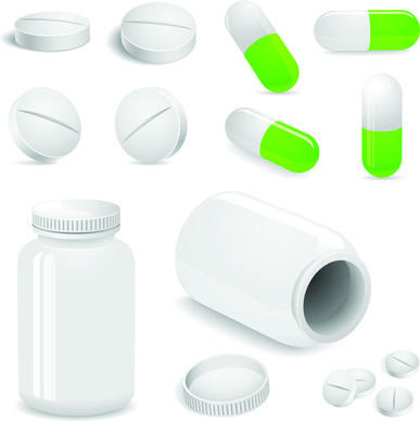 set of medicines elements vector graphics
