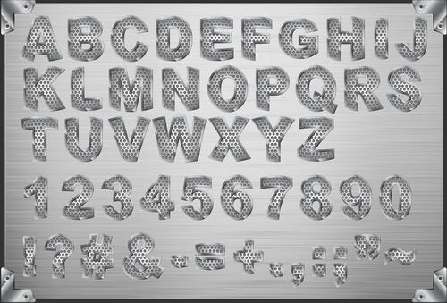 set of metal style fonts vector