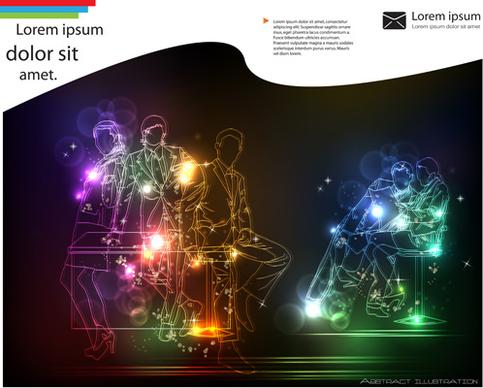 set of neon people elements vector graphics