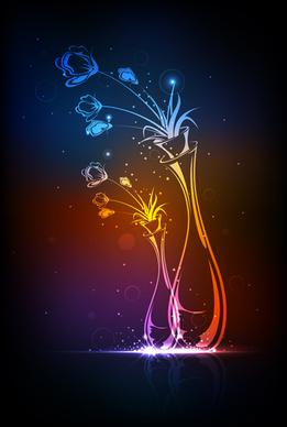 set of neon with flowers vector graphic