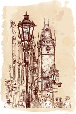 set of old town prague elements vector graphics
