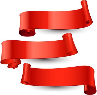 set of red curved ribbon scrolls