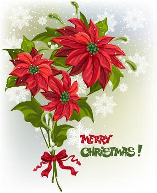 set of red flower with christmas vector