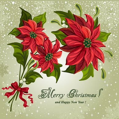 set of red flower with christmas vector