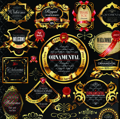 set of royal gold banner and luxury label vector