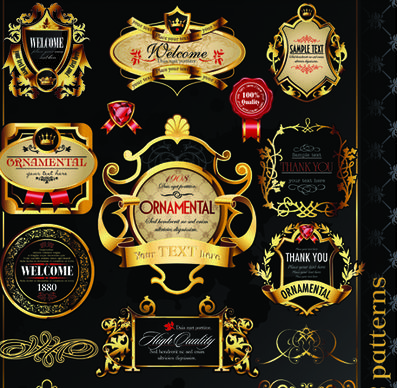 set of royal gold banner and luxury label vector