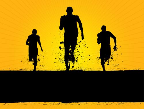set of running elements people silhouette vector