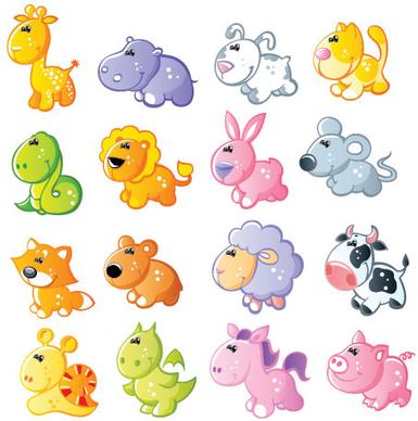 set of sixteen cute cartoon animal vector