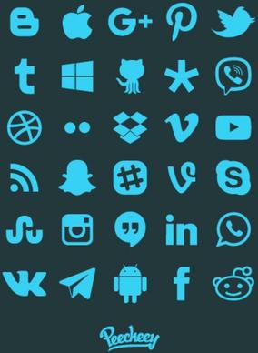 set of social media icons in blue