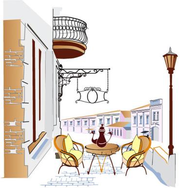 set of street cafe vector