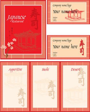 set of sushi elements card vector