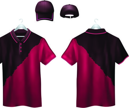 set of t shirts and baseball caps elements vector