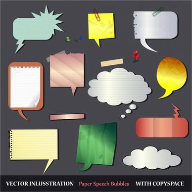 Set of textured paper speech bubbles
