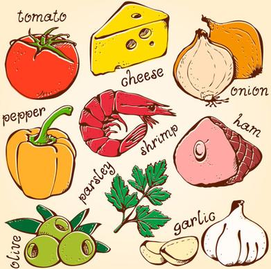 set of various food elements vector