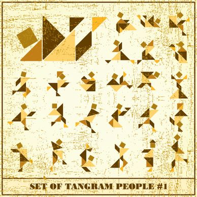 set of various tangram figure vector