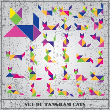 set of various tangram figure vector