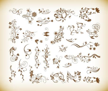 set of vector ornamental floral elements for design