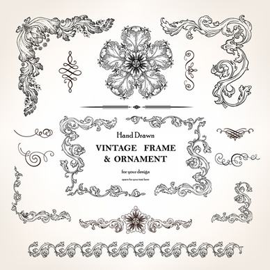set of vintage design elements vector borders