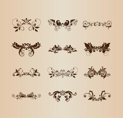set of vintage design ornaments with floral elements vector illustration
