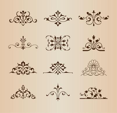 set of vintage floral ornament elements vector illustration